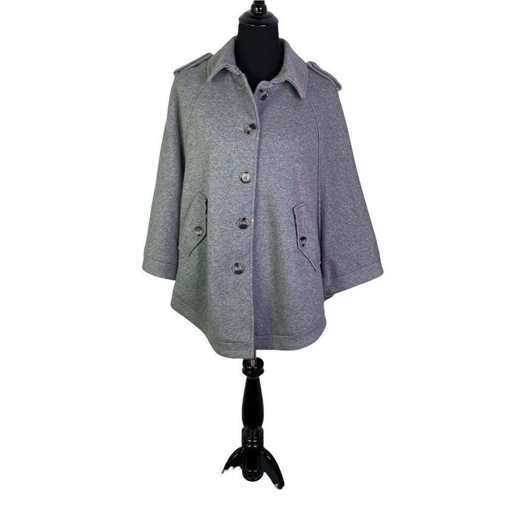 H&M‎ Womens Coat Gray Heathered Buttons Pockets Collar Lined Epaulettes SZ M